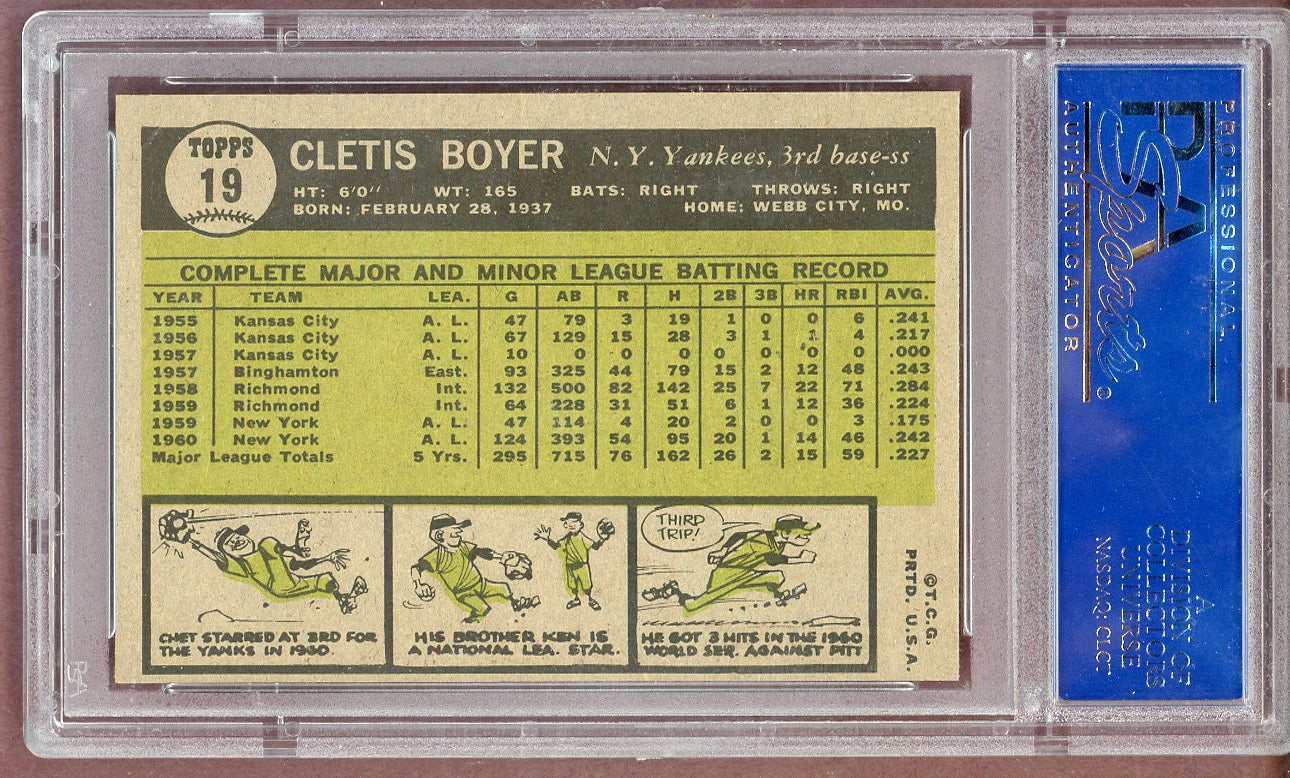 1961 Topps Baseball #019 Clete Boyer Yankees PSA 8 NM/MT 561194