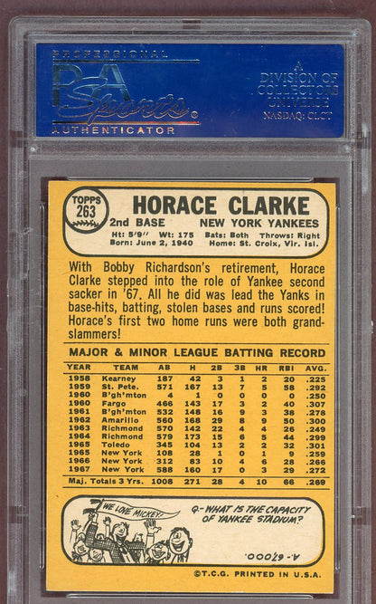 1968 Topps Baseball #263 Horace Clarke Yankees PSA 7 NM 561196