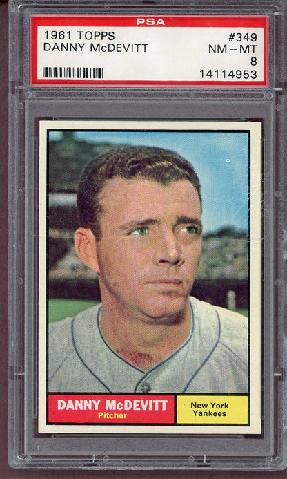 1961 Topps Baseball #349 Danny McDevitt Yankees PSA 8 NM/MT 561197
