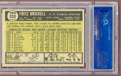 1961 Topps Baseball #333 Fritz Brickell Yankees PSA 8 NM/MT oc 561199