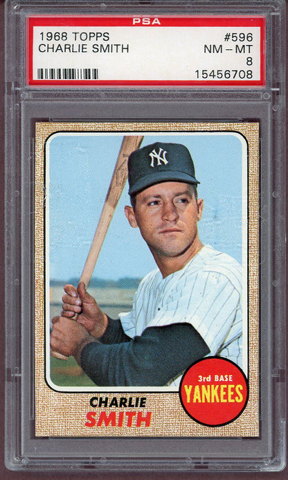 1968 Topps Baseball #596 Charlie Smith Yankees PSA 8 NM/MT 561201