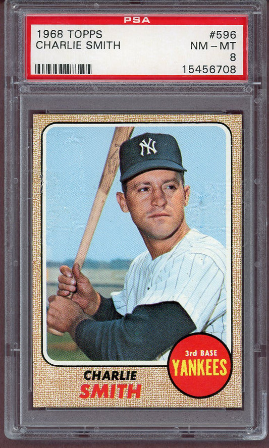 1968 Topps Baseball #596 Charlie Smith Yankees PSA 8 NM/MT 561201