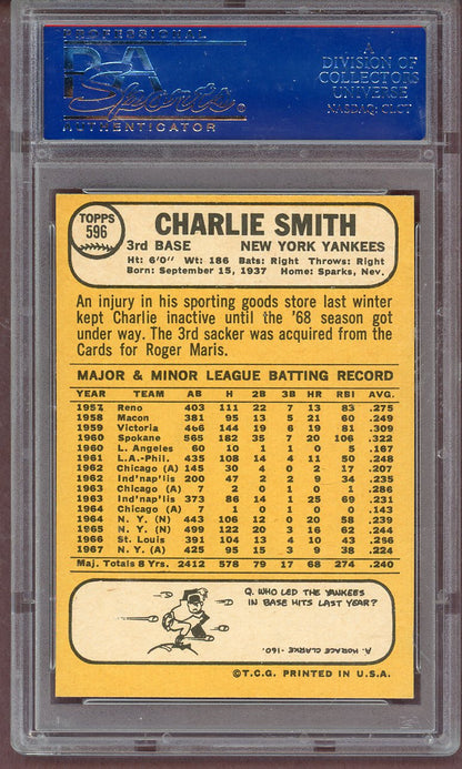 1968 Topps Baseball #596 Charlie Smith Yankees PSA 8 NM/MT 561201
