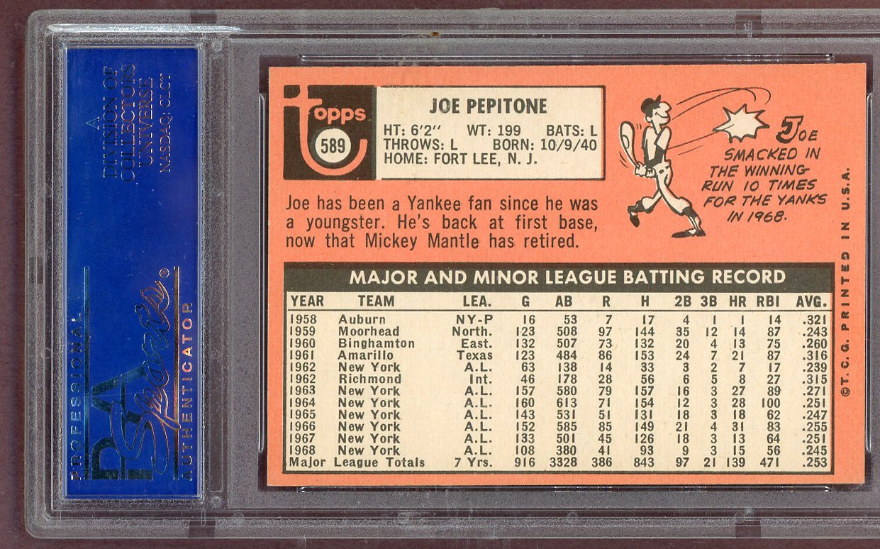 1969 Topps Baseball #589 Joe Pepitone Yankees PSA 8 NM/MT 561204
