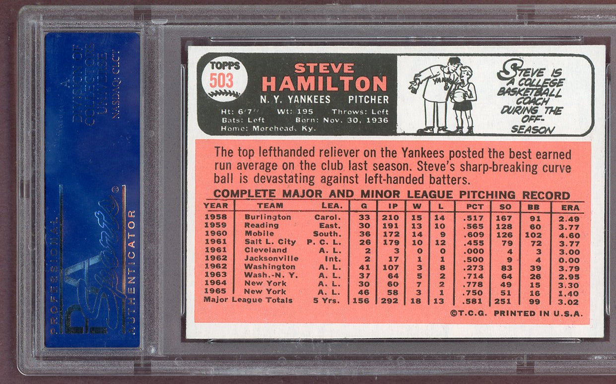 1966 Topps Baseball #503 Steve Hamilton Yankees PSA 7 NM 561208