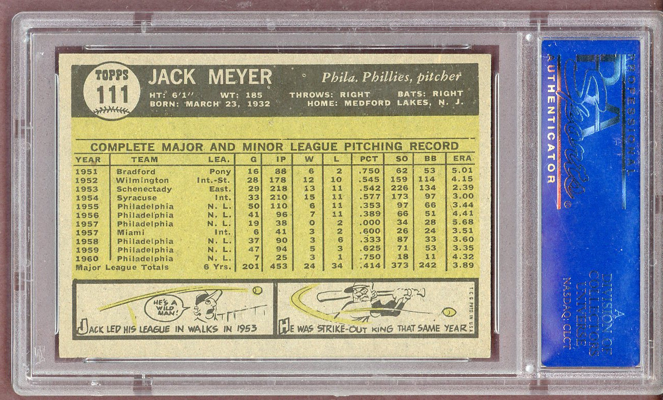 1961 Topps Baseball #111 Jack Meyer Phillies PSA 7 NM 561210