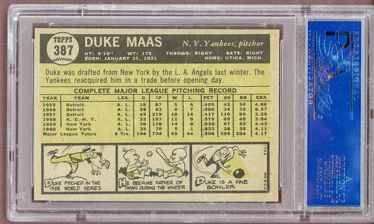 1961 Topps Baseball #387 Duke Maas Yankees PSA 7 NM 561213