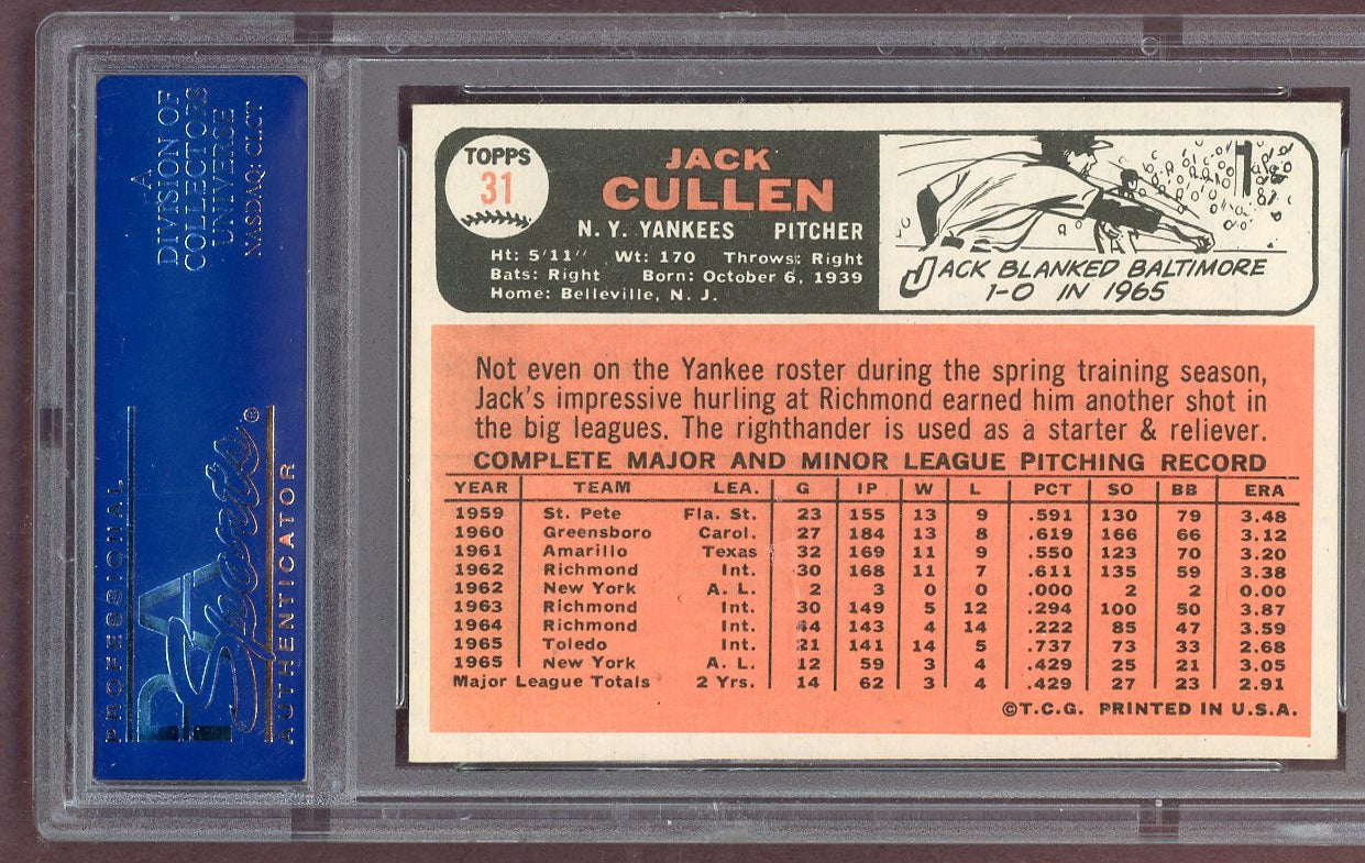 1966 Topps Baseball #031 Jack Cullen Yankees PSA 7 NM 561215