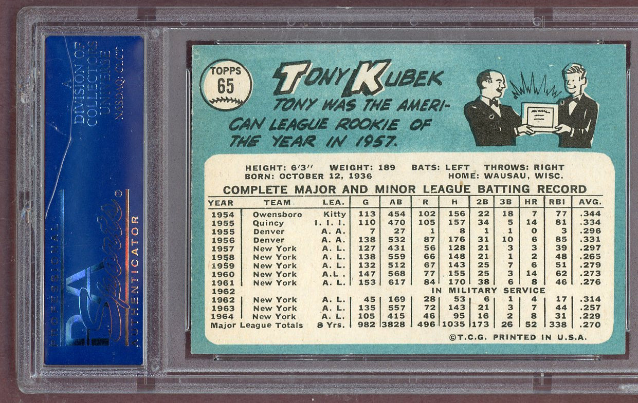 1965 Topps Baseball #065 Tony Kubek Yankees PSA 7 NM 561219