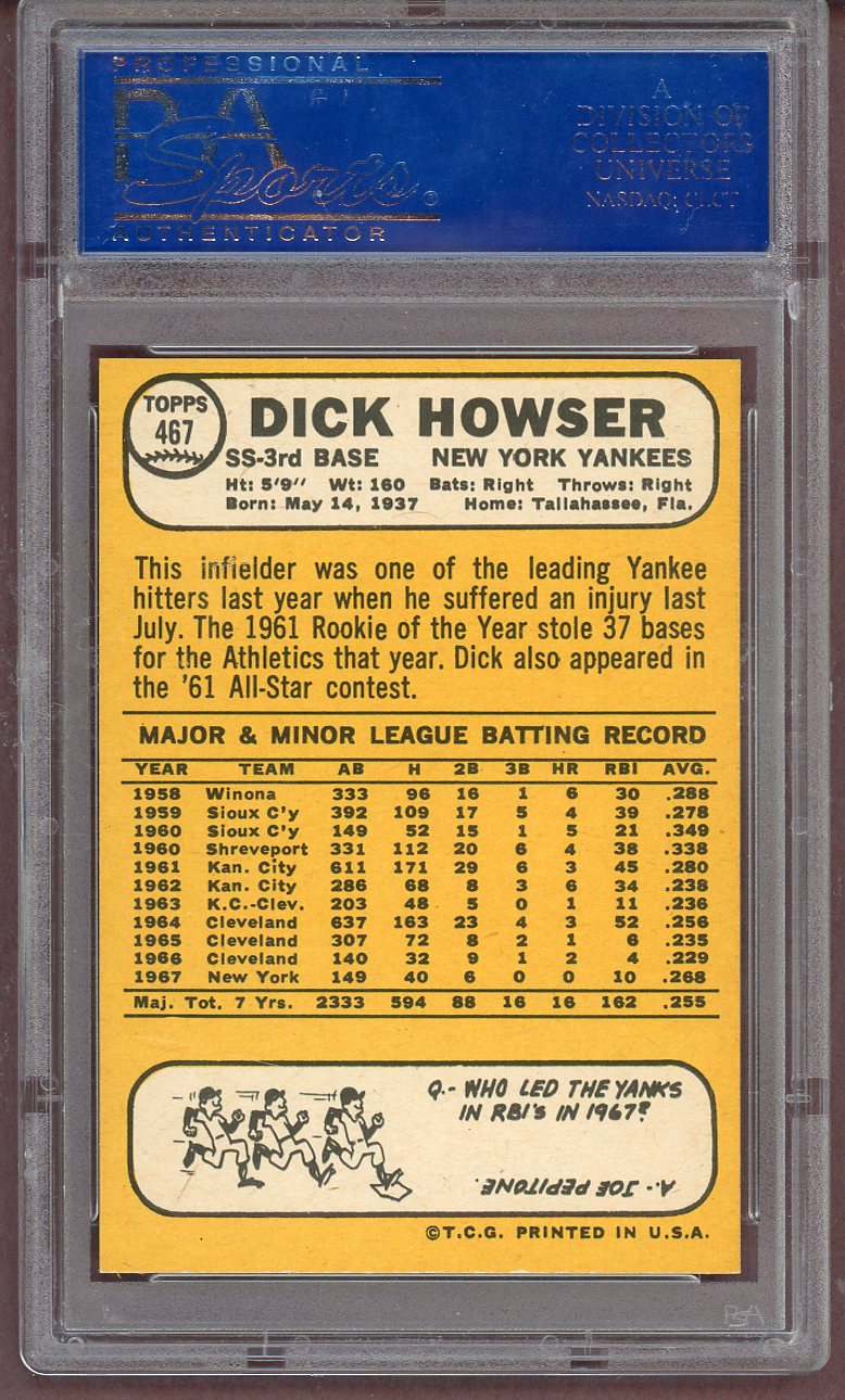 1968 Topps Baseball #467 Dick Howser Yankees PSA 8 NM/MT 561222