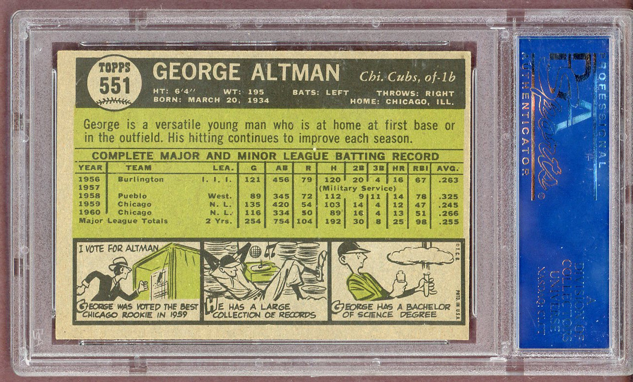 1961 Topps Baseball #551 George Altman Cubs PSA 7 NM 561226