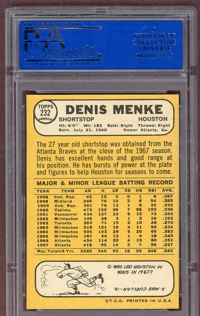 1968 Topps Baseball #232 Denis Menke Astros PSA 7 NM 561231