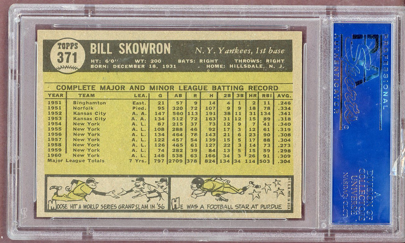 1961 Topps Baseball #371 Bill Skowron Yankees PSA 7 NM 561233