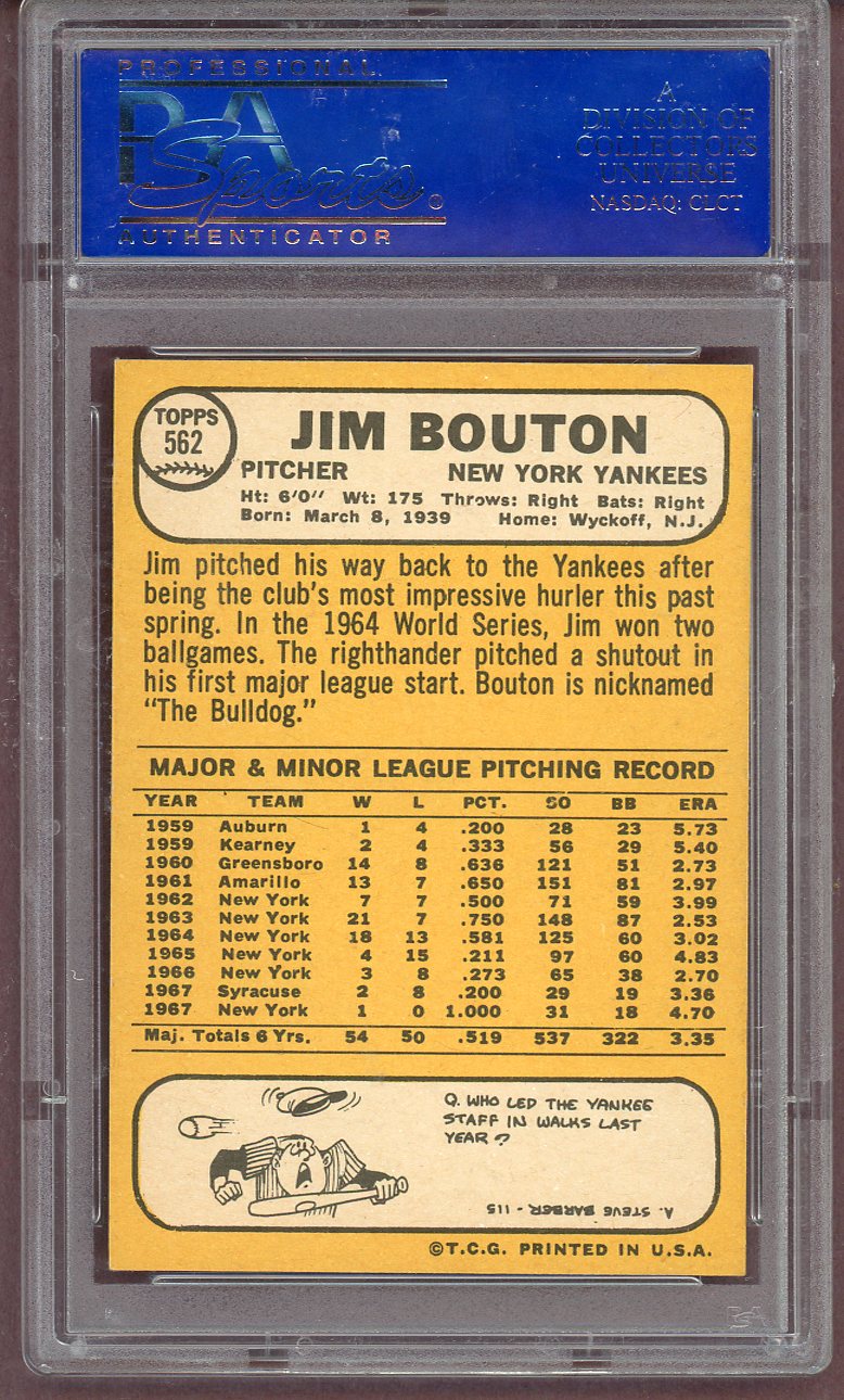 1968 Topps Baseball #562 Jim Bouton Yankees PSA 7 NM 561234