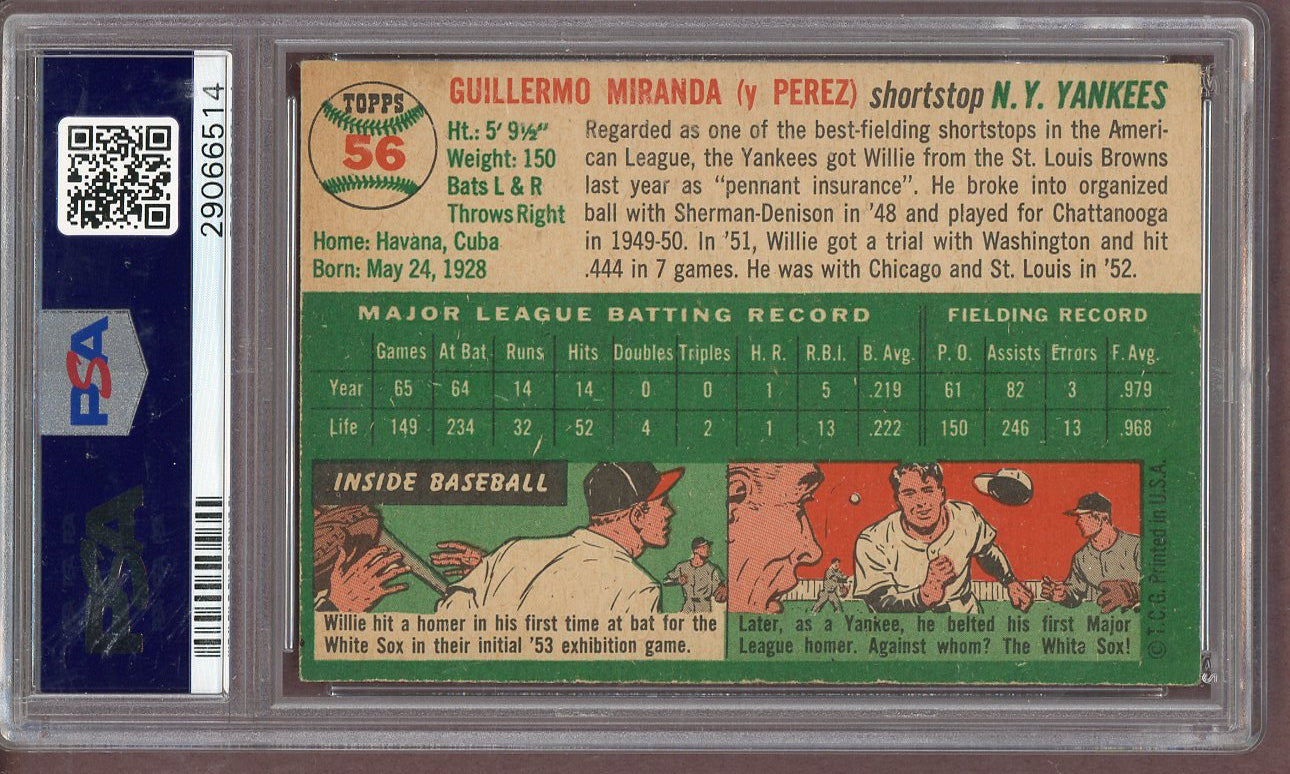 1954 Topps Baseball # 56 Willie Miranda Yankees PSA 8 NM/MT 561237