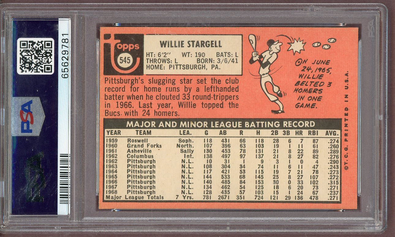 1969 Topps Baseball #545 Willie Stargell Pirates PSA 8 NM/MT 561241