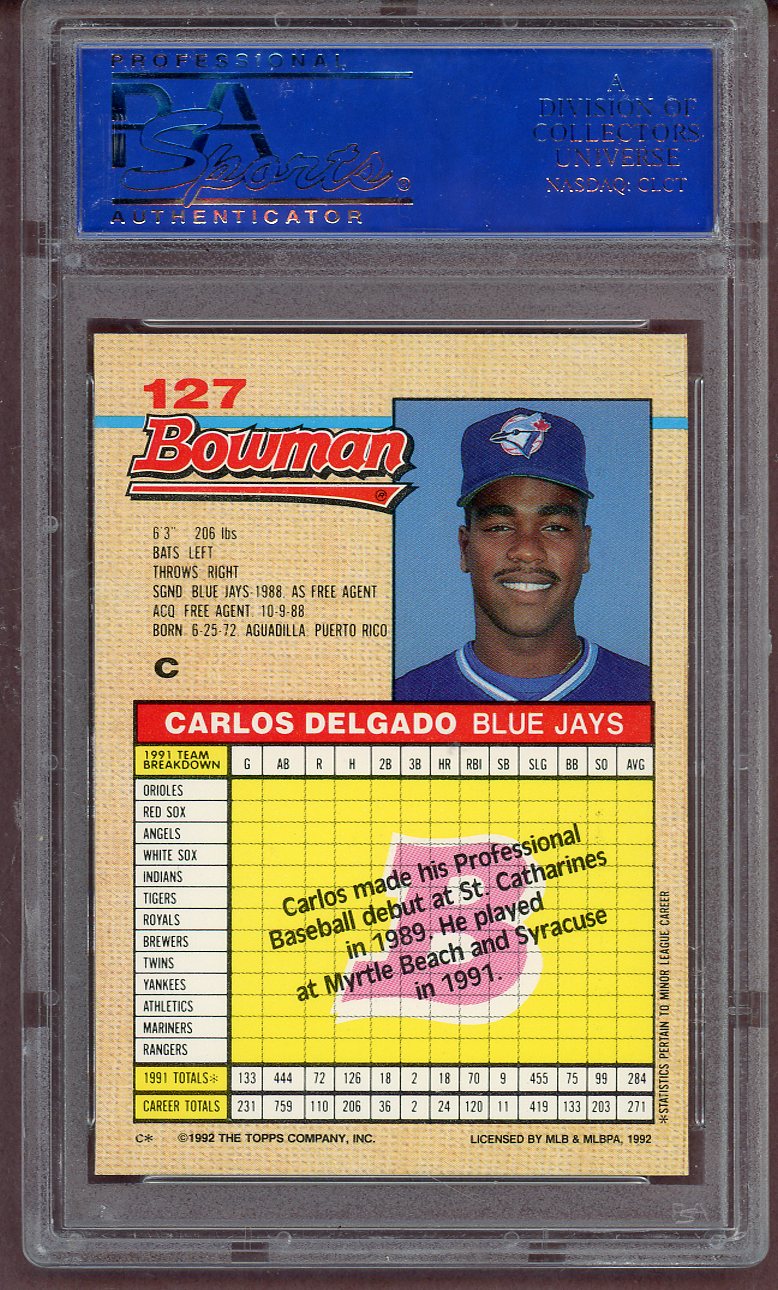 1992 Bowman #127 Carlos Delgado Blue Jays PSA 9 MINT 561242