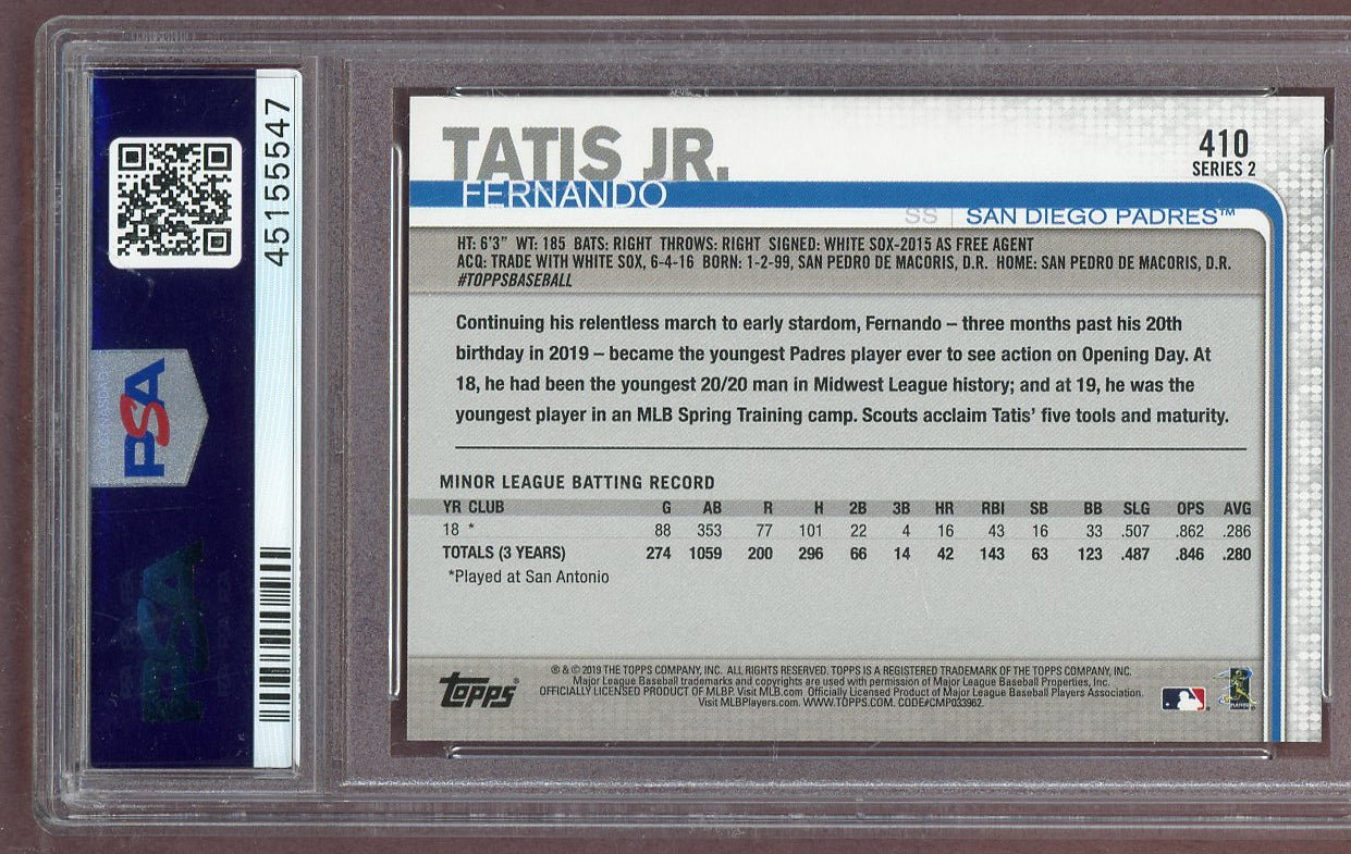 2019 Topps #410 Fernando Tatis Jr Padres PSA 9 MINT 561247