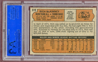 1972 Topps Baseball #619 Rich Mckinney Yankees PSA 9 MINT 561255