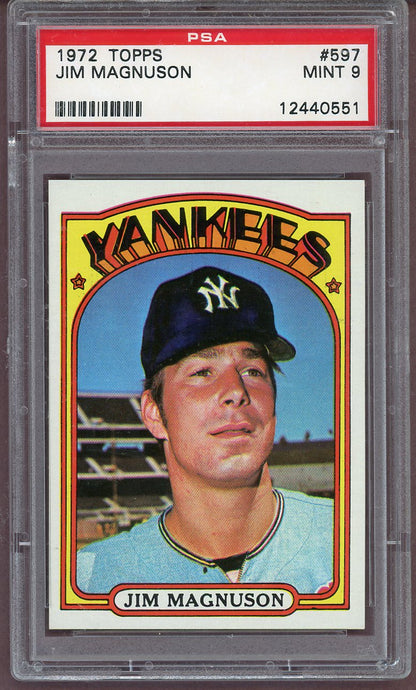 1972 Topps Baseball #597 Jim Magnuson Yankees PSA 9 MINT 561258