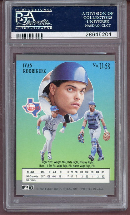 1991 Fleer Ultra Update #U58 Ivan Rodriguez Rangers PSA 10 GEM MINT 561266