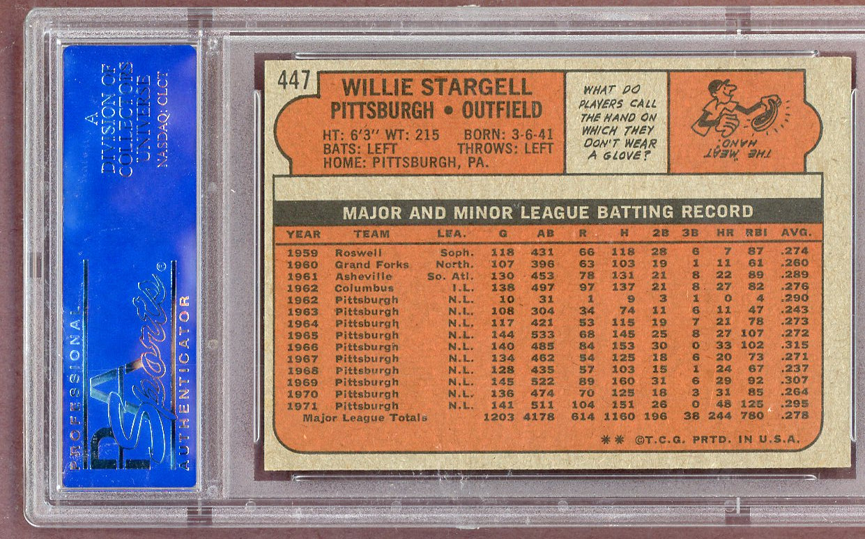 1972 Topps Baseball #447 Willie Stargell Pirates PSA 8 NM/MT 561268