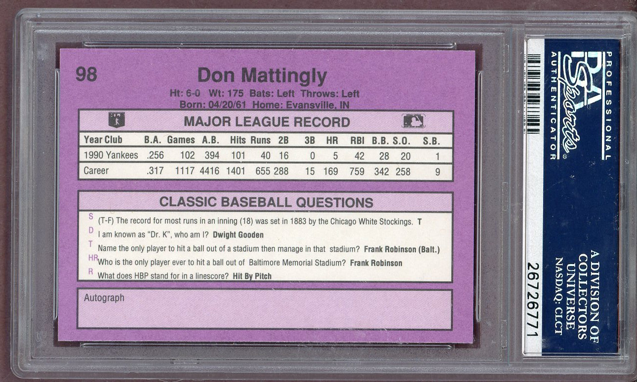 1991 Classic Collector # 98 Don Mattingly Yankees PSA 10 GEM MINT 561269