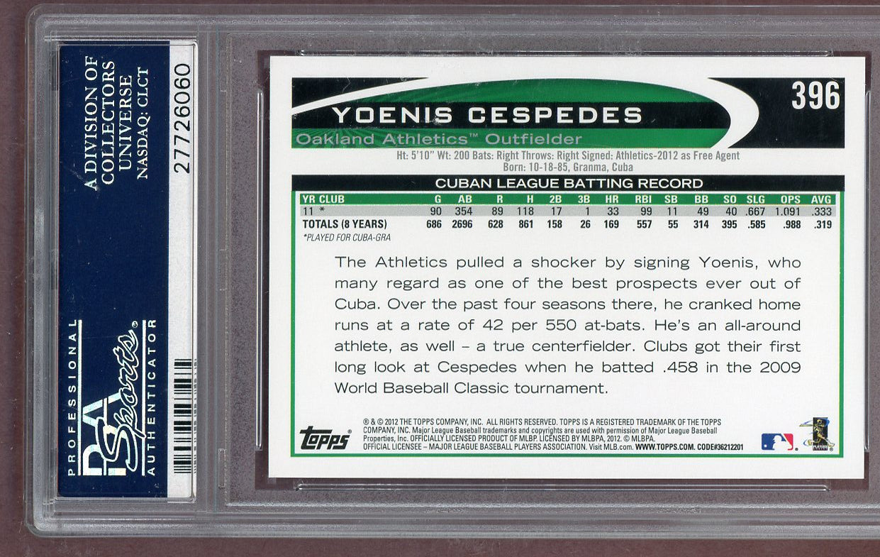 2012 Topps #396 Yoenis Cespedes A's PSA 10 GEM MINT Green 561271