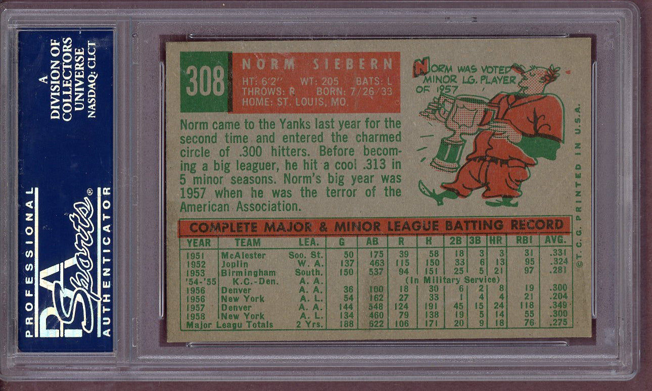 1959 Topps Baseball #308 Norm Siebern Yankees PSA 8 NM/MT 561273