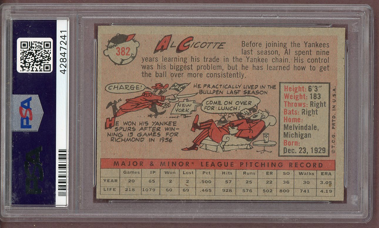 1958 Topps Baseball #382 Al Cicotte Yankees PSA 8 NM/MT 561282