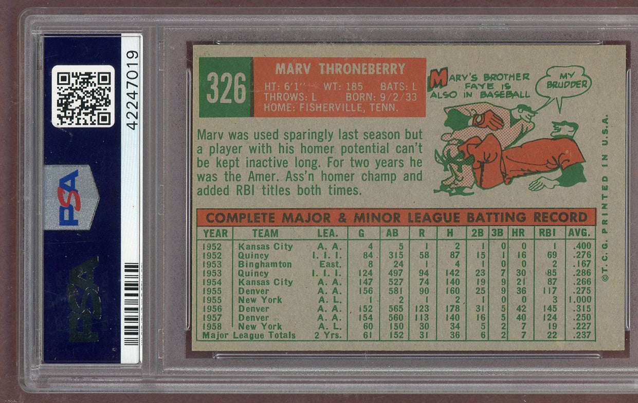 1959 Topps Baseball #326 Marv Throneberry Yankees PSA 8 NM/MT 561283