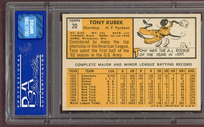 1963 Topps Baseball # 20 Tony Kubek Yankees PSA 7 NM 561284