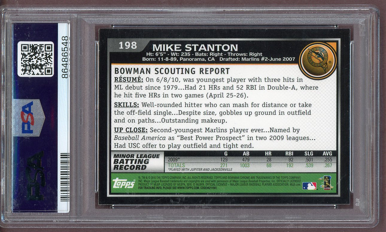 2010 Bowman Chrome #198 Giancarlo Stanton Marlins PSA 9 MINT 561290
