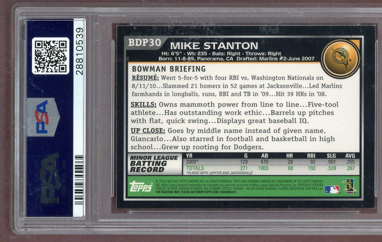 2010 Bowman Chrome Draft #BDP30 Giancarlo Stanton Marlins PSA 10 GEM MINT