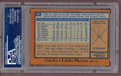 1978 Topps Baseball # 36 Eddie Murray Orioles PSA 8 NM/MT 561293
