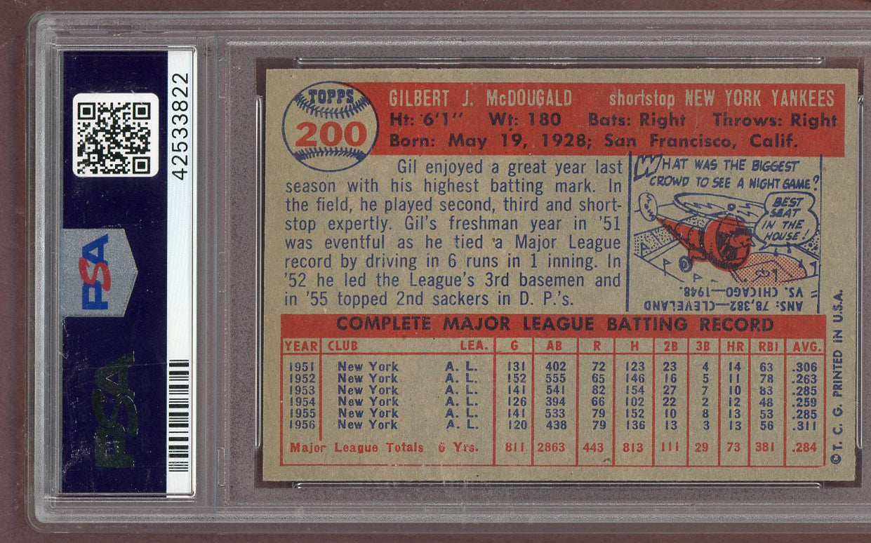 1957 Topps Baseball #200 Gil McDougald Yankees PSA 8 NM/MT 561296