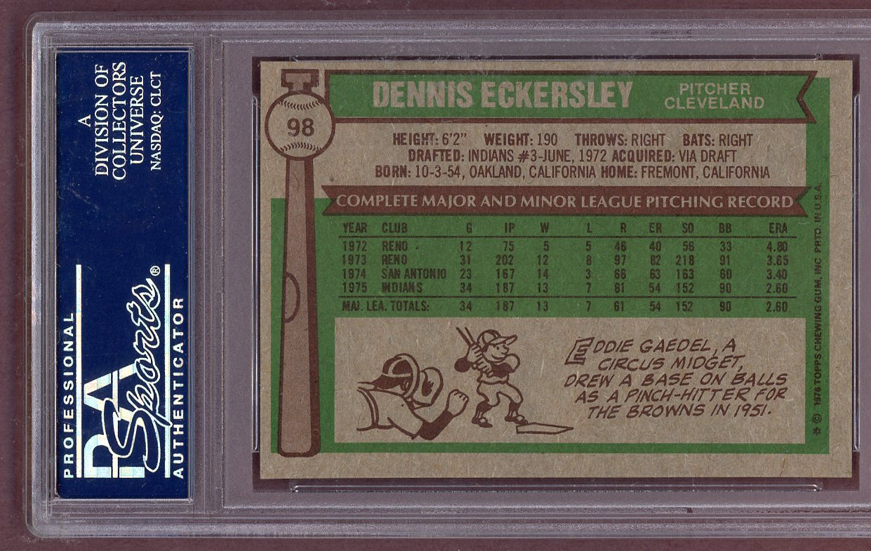 1976 Topps Baseball # 98 Dennis Eckersley Indians PSA 7 NM 561299