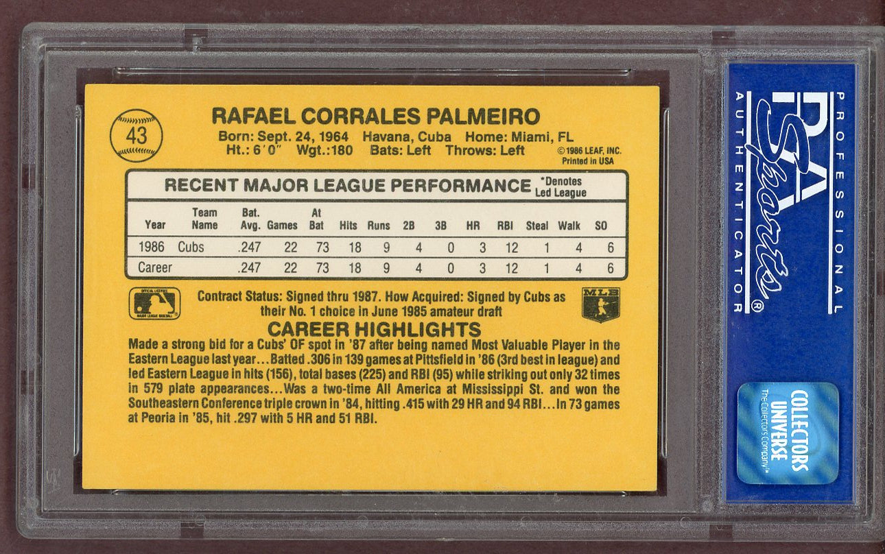 1987 Donruss # 43 Rafael Palmeiro Cubs PSA 9 MINT 561301