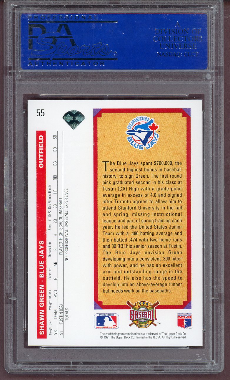 1992 Upper Deck # 55 Shawn Green Blue Jays PSA 10 GEM MINT 561302