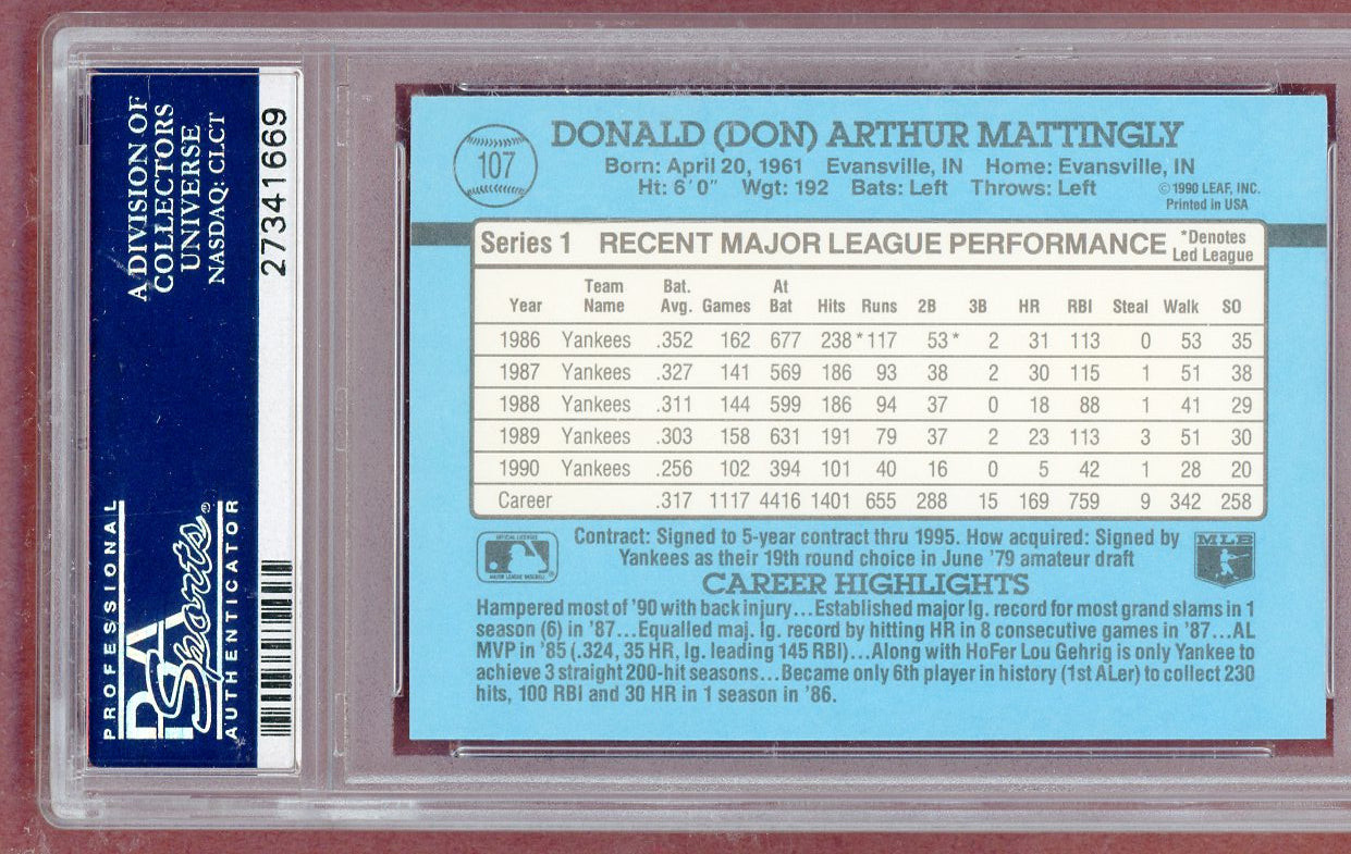 1991 Donruss #107 Don Mattingly Yankees PSA 10 GEM MINT 561311