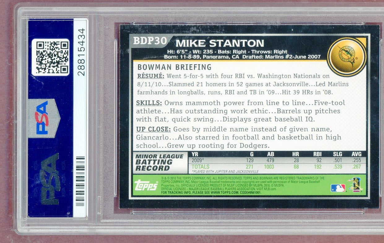 2010 Bowman Draft #BDP30 Giancarlo Stanton Marlins PSA 10 GEM MINT 561315