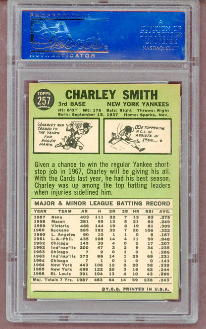 1967 Topps Baseball #257 Charley Smith Yankees PSA 7 NM 561317