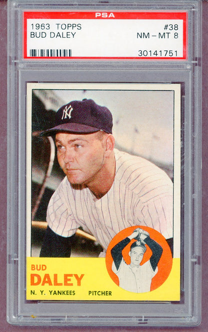 1963 Topps Baseball # 38 Bud Daley Yankees PSA 8 NM/MT 561321