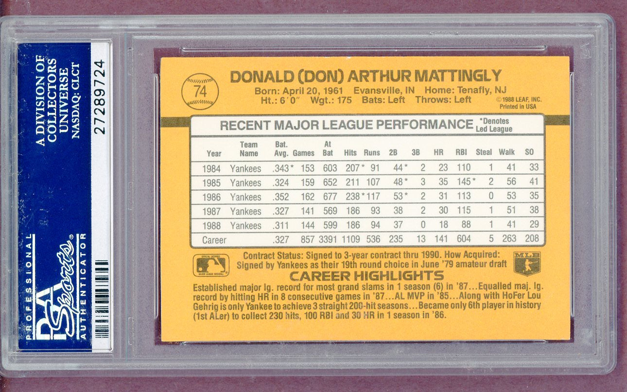 1989 Donruss # 74 Don Mattingly Yankees PSA 10 GEM MINT 561330