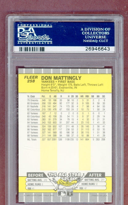 1989 Fleer #258 Don Mattingly Yankees PSA 10 GEM MINT 561332