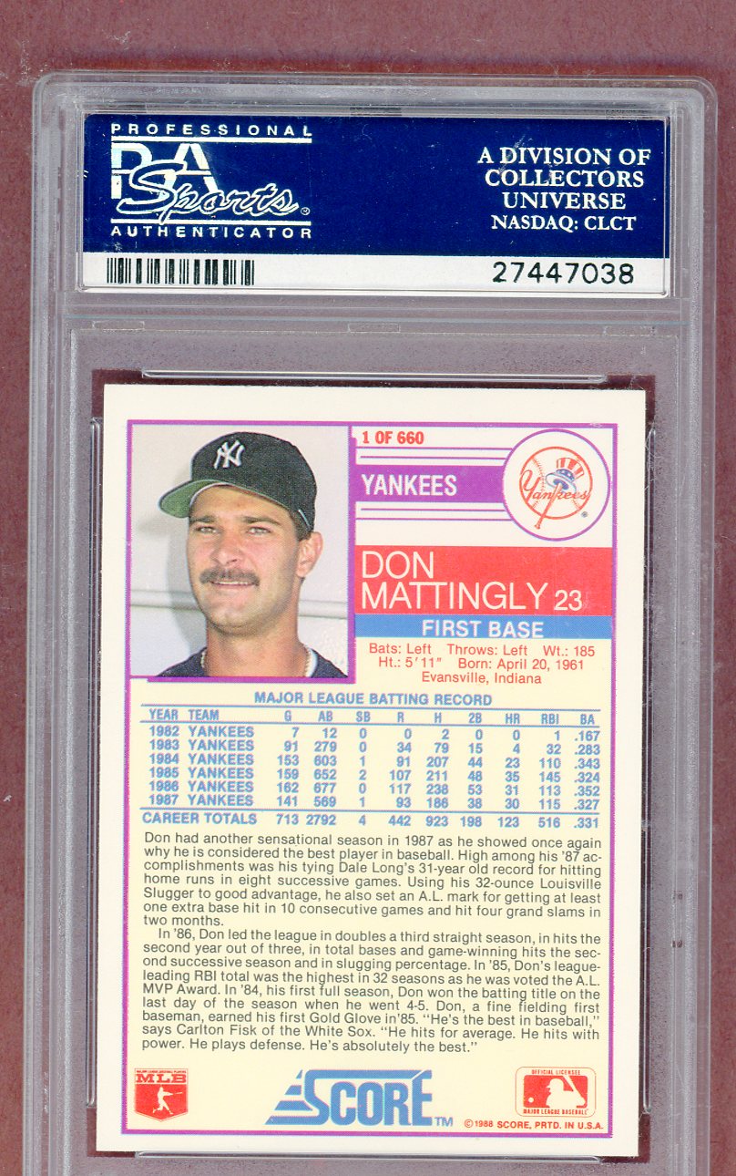 1988 Score #  1 Don Mattingly Yankees PSA 10 GEM MINT 561335