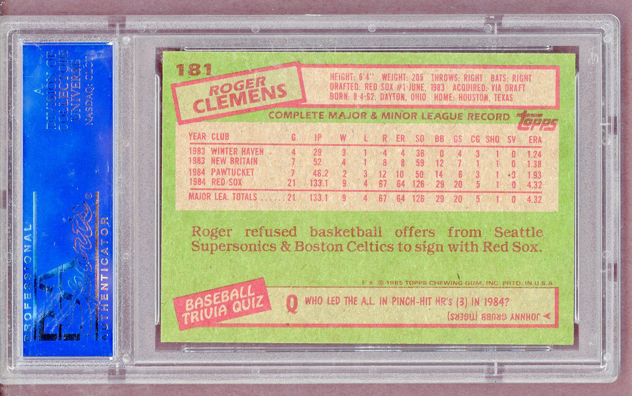 1985 Topps #181 Roger Clemens Red Sox PSA 8 NM/MT 561337