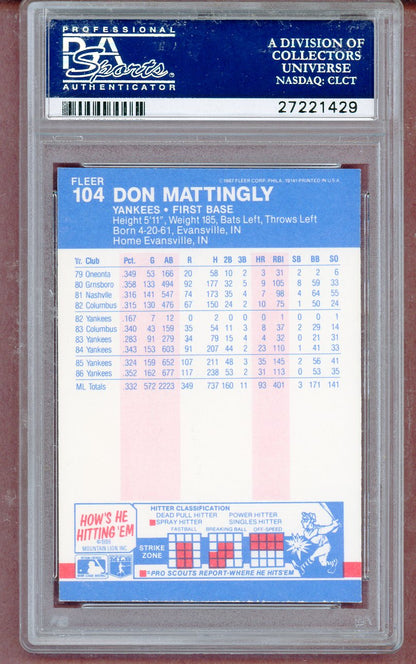 1987 Fleer #104 Don Mattingly Yankees PSA 10 GEM MINT 561338