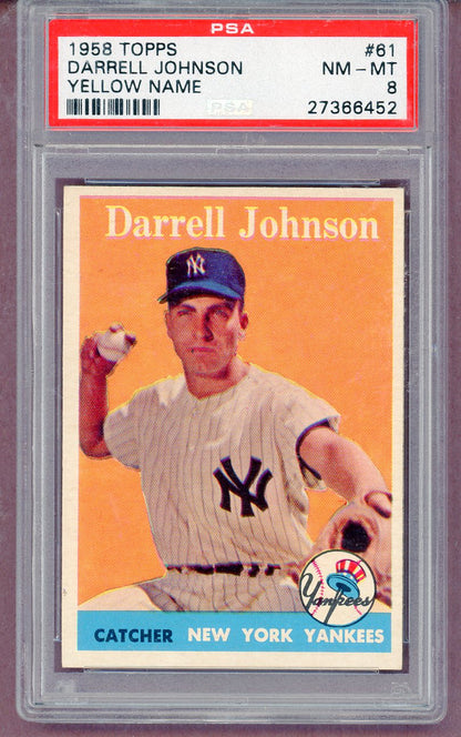1958 Topps Baseball # 61 Darrell Johnson Yankees PSA 8 NM/MT 561341