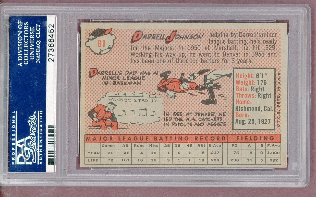 1958 Topps Baseball # 61 Darrell Johnson Yankees PSA 8 NM/MT 561341